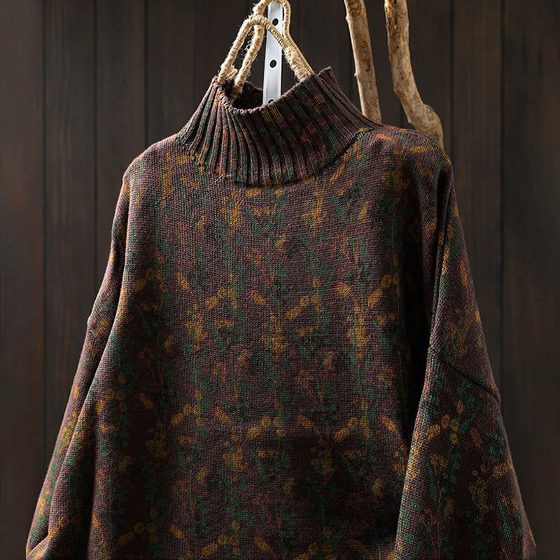 Strickpullover aus Baumwolle mit Buddha Stones und Pflanzenmuster, langen Ärmeln und Stehkragen, Damenpullover aus Baumwolle - image 23