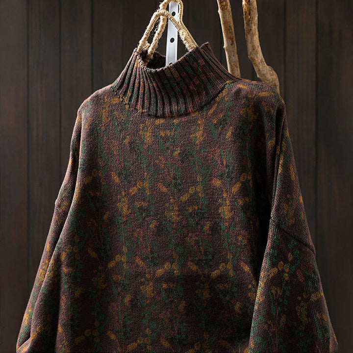 Strickpullover aus Baumwolle mit Buddha Stones und Pflanzenmuster, langen Ärmeln und Stehkragen, Damenpullover aus Baumwolle - image 23