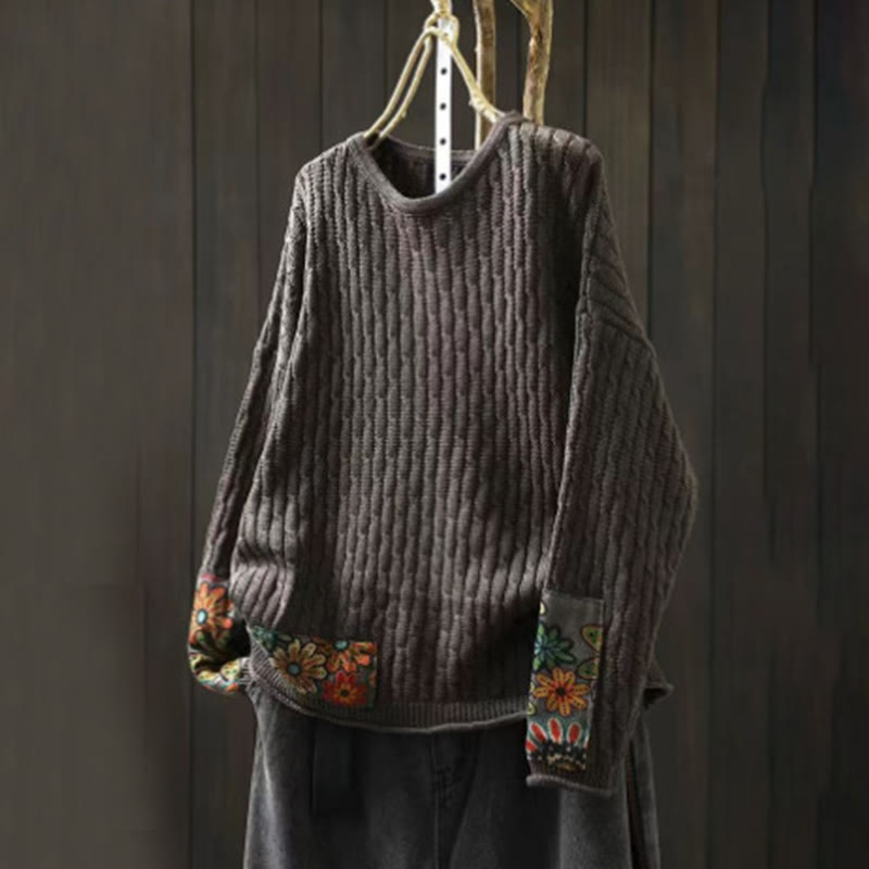 Damenpullover mit Buddha Stones -Winter-Patchwork-Design, langen Ärmeln und Rundhalsausschnitt - DimGray - US4-12, UK/AU8-16, EU36-44 (F) - image 11