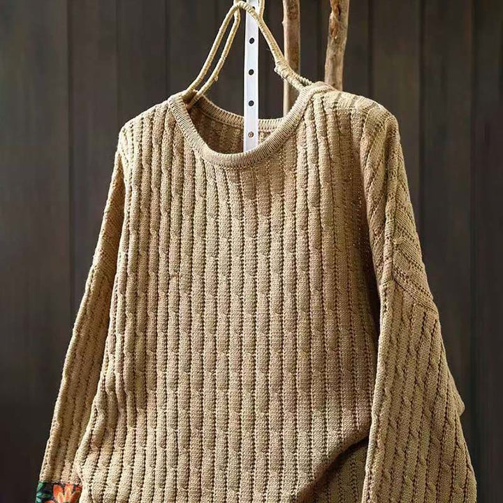 Winterpullover aus Baumwolle mit Buddha Stones -Patchwork-Design, langen Ärmeln und Rundhalsausschnitt, Damen - image 3