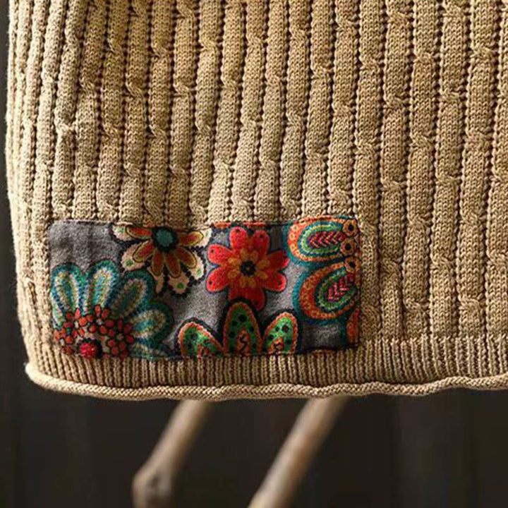 Winterpullover aus Baumwolle mit Buddha Stones -Patchwork-Design, langen Ärmeln und Rundhalsausschnitt, Damen - image 8