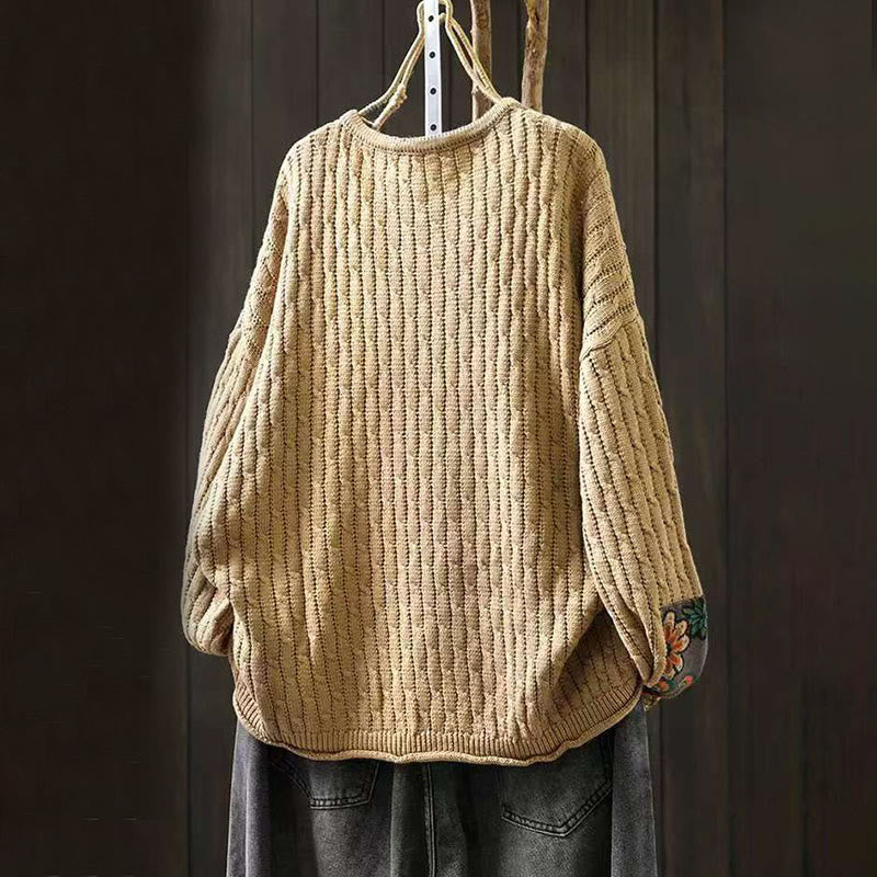 Winterpullover aus Baumwolle mit Buddha Stones -Patchwork-Design, langen Ärmeln und Rundhalsausschnitt, Damen - image 2