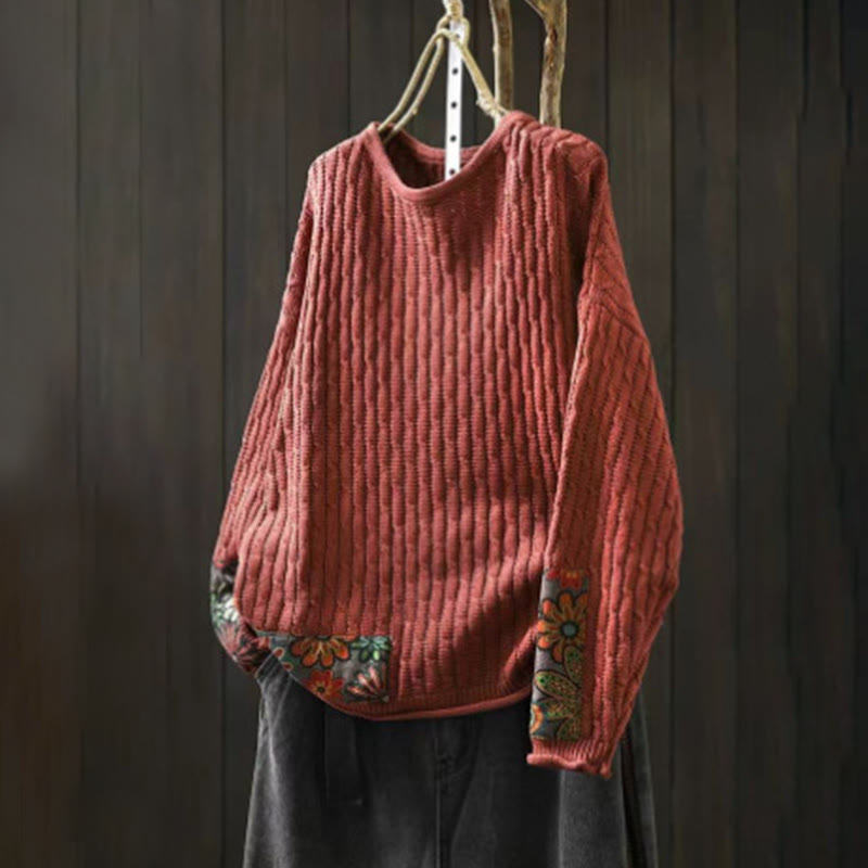 Damenpullover mit Buddha Stones -Winter-Patchwork-Design, langen Ärmeln und Rundhalsausschnitt - Tomate - US4-12, UK/AU8-16, EU36-44 (F) - image 9