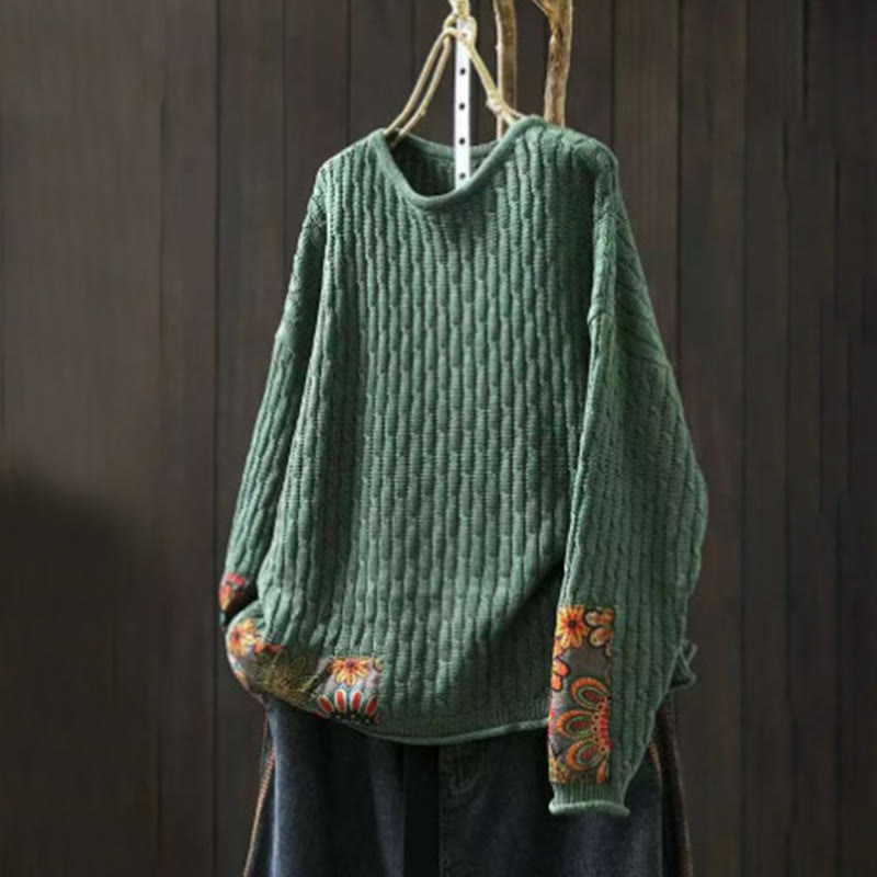 Winterpullover aus Baumwolle mit Buddha Stones -Patchwork-Design, langen Ärmeln und Rundhalsausschnitt, Damen - SeaGreen - US4-12, UK/AU8-16, EU36-44 (F) - image 0