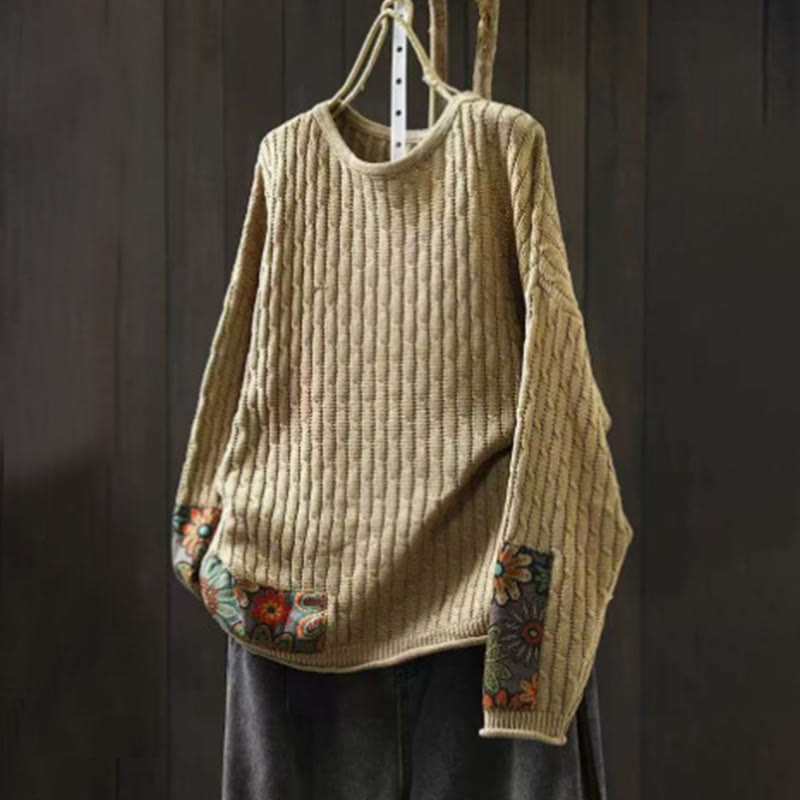 Winterpullover aus Baumwolle mit Buddha Stones -Patchwork-Design, langen Ärmeln und Rundhalsausschnitt, Damen - Blassgoldenrode - US4-12, UK/AU8-16, EU36-44 (F) - image 1