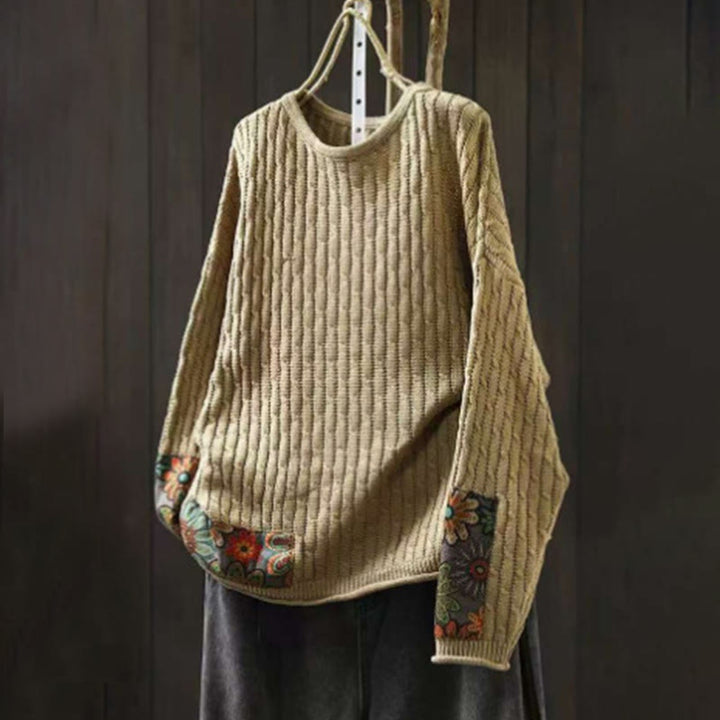 Winterpullover aus Baumwolle mit Buddha Stones -Patchwork-Design, langen Ärmeln und Rundhalsausschnitt, Damen - Blassgoldenrode - US4-12, UK/AU8-16, EU36-44 (F) - image 1