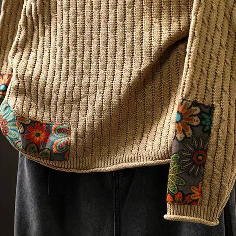 Damenpullover mit Buddha Stones -Winter-Patchwork-Design, langen Ärmeln und Rundhalsausschnitt - image 7