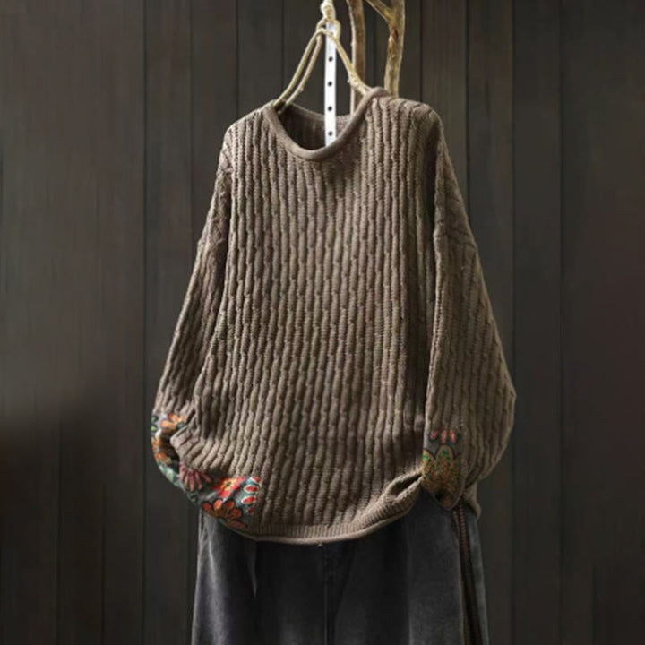 Winterpullover aus Baumwolle mit Buddha Stones -Patchwork-Design, langen Ärmeln und Rundhalsausschnitt, Damen - Bräunen - US4-12, UK/AU8-16, EU36-44 (F) - image 12