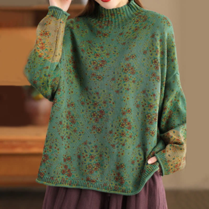 Buddha Stones ​​Herbstdruck Blumen Langarm Stehkragen Strickpullover für Damen Strickpullover - SeaGreen - US4-12, UK/AU8-16, EU36-44 (F) - image 15