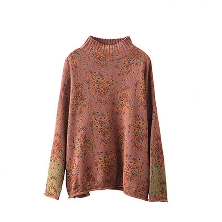 Buddha Stones ​​Herbstdruck Blumen Langarm Stehkragen Strickpullover für Damen aus Baumwolle - image 8
