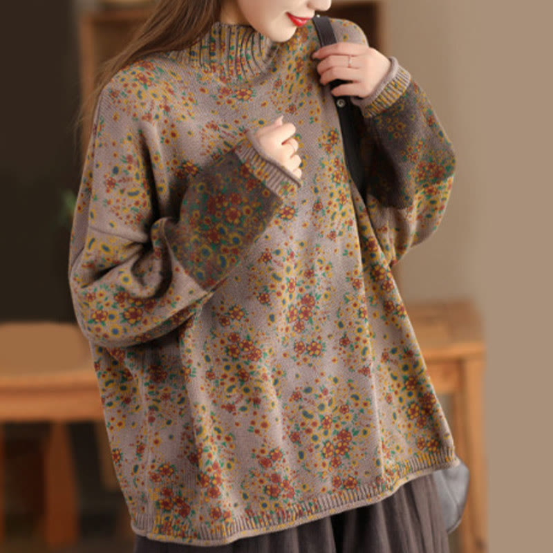 Buddha Stones ​​Herbstdruck Blumen Langarm Stehkragen Strickpullover für Damen Strickpullover - BurlyWood - US4-12, UK/AU8-16, EU36-44 (F) - image 10