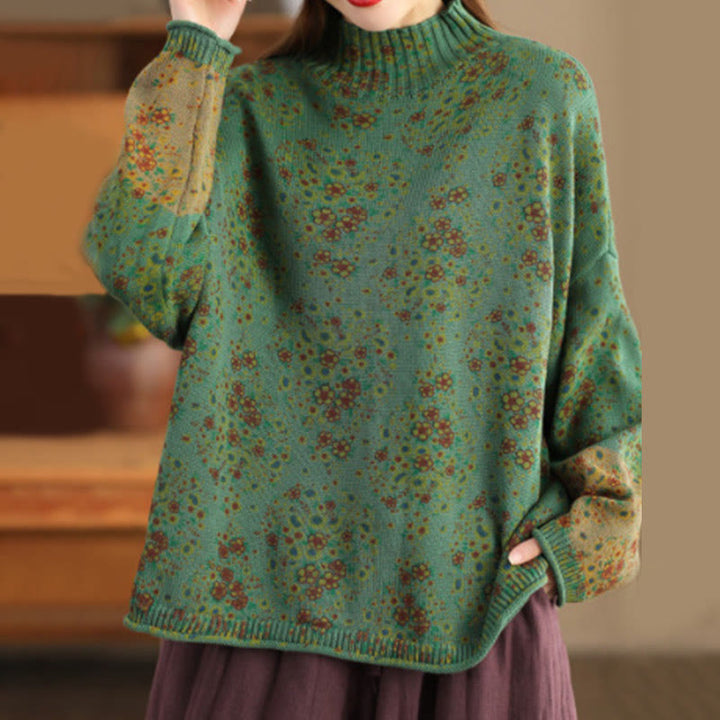 Buddha Stones ​​Herbstdruck Blumen Langarm Stehkragen Strickpullover für Damen Strickpullover - SeaGreen - US4-12, UK/AU8-16, EU36-44 (F) - image 15