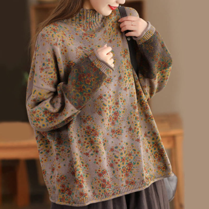 Buddha Stones ​​Herbstdruck Blumen Langarm Stehkragen Strickpullover für Damen Strickpullover - BurlyWood - US4-12, UK/AU8-16, EU36-44 (F) - image 10