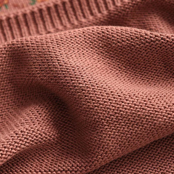 Buddha Stones ​​Herbstdruck Blumen Langarm Stehkragen Strickpullover für Damen aus Baumwolle - image 5