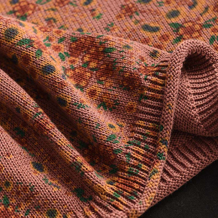 Buddha Stones ​​Herbstdruck Blumen Langarm Stehkragen Strickpullover für Damen aus Baumwolle - image 4