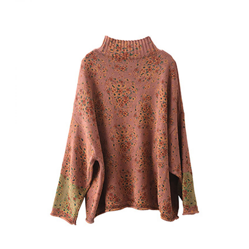 Buddha Stones ​​Herbstdruck Blumen Langarm Stehkragen Strickpullover für Damen aus Baumwolle - image 9