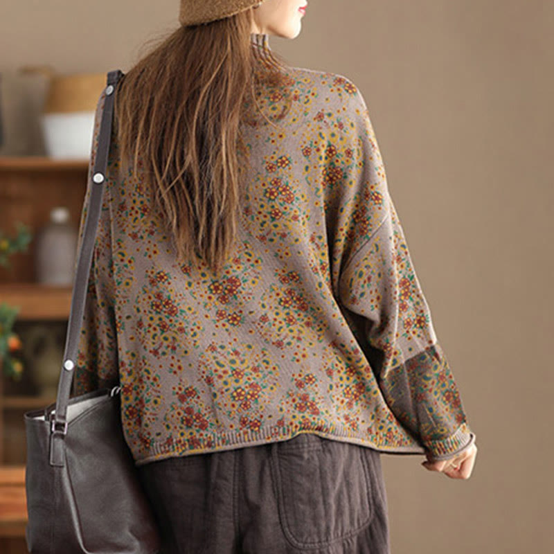 Buddha Stones ​​Herbstdruck Blumen Langarm Stehkragen Strickpullover für Damen Strickpullover - image 11