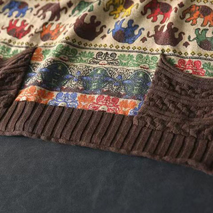 Buddha Stones, Elefantenmuster, Strickpullover aus Baumwolle für Damen, Langarm mit Taschen - image 12