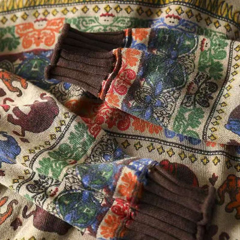 Buddha Stones, Elefantenmuster, Strickpullover aus Baumwolle für Damen, Langarm mit Taschen - image 11