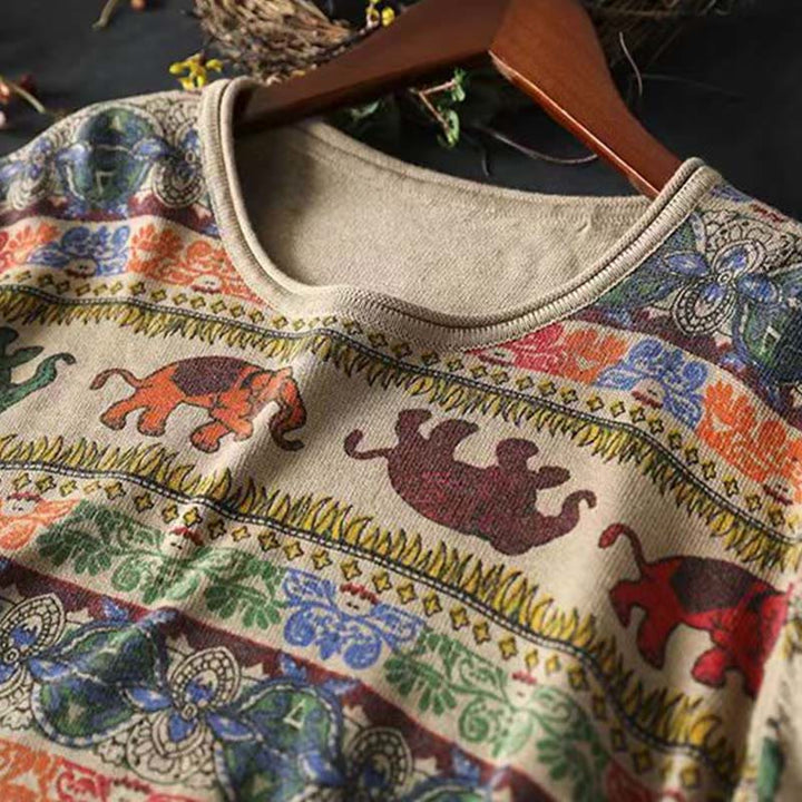 Buddha Stones, Elefantenmuster, Strickpullover aus Baumwolle für Damen, Langarm mit Taschen - image 7