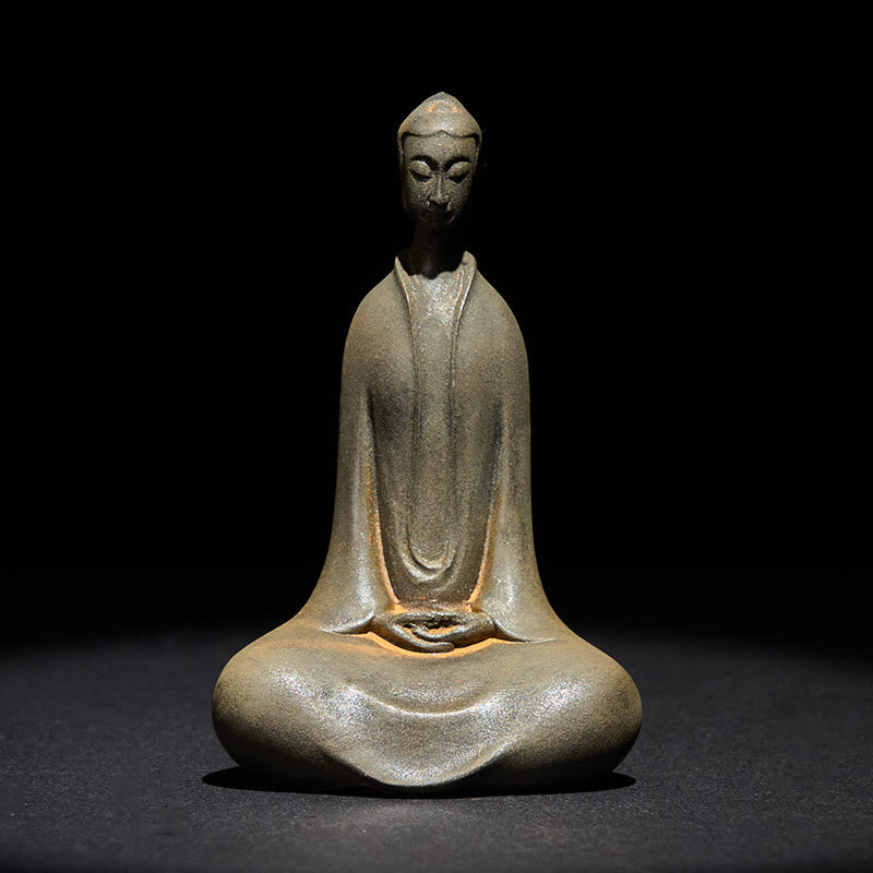 Buddha Stones Handgemachte Sakyamuni Buddha Eisenpulver Rostgegossene Harzstatue Wohnkultur - Rostiger Shakyamuni Buddha 9,5*5,8*3,6cm - image 0