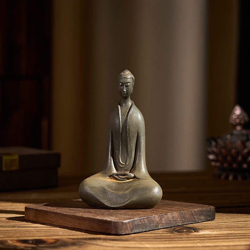 Buddha Stones Handgemachte Sakyamuni Buddha Eisenpulver Rostgegossene Harzstatue Wohnkultur - image 3