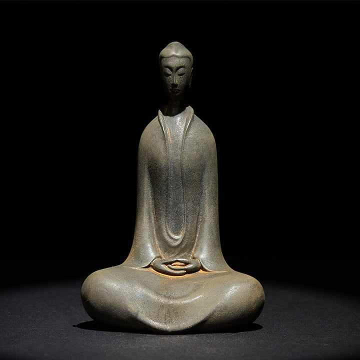Buddha Stones Handgemachte Sakyamuni Buddha Eisenpulver Rostgegossene Harzstatue Wohnkultur - Rostiger Sakyamuni Buddha 11,5*7,4*4,5cm - image 8