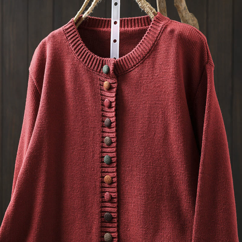 Strickcardigan mit Buddha Stones, schlichtem Strickmuster, bunten Knöpfen, Baumwoll-Langarmpullover für Damen - image 15