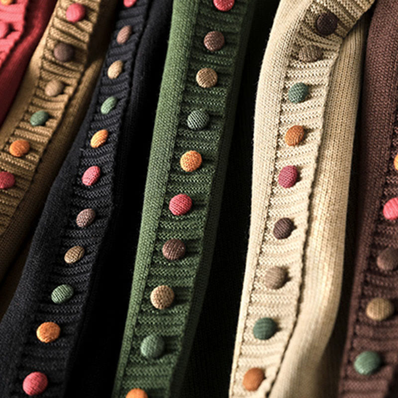 Strickcardigan mit Buddha Stones, schlichtem Strickmuster, bunten Knöpfen, Baumwoll-Langarmpullover für Damen - image 20