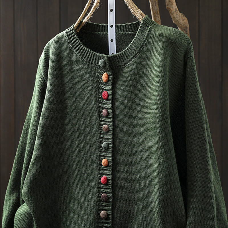 Strickcardigan mit Buddha Stones, schlichtem Strickmuster, bunten Knöpfen, Baumwoll-Langarmpullover für Damen - image 1