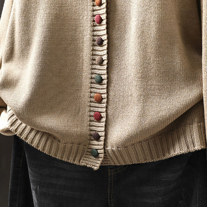 Strickcardigan mit Buddha Stones, schlichtem Strickmuster, bunten Knöpfen, Baumwoll-Langarmpullover für Damen - image 12