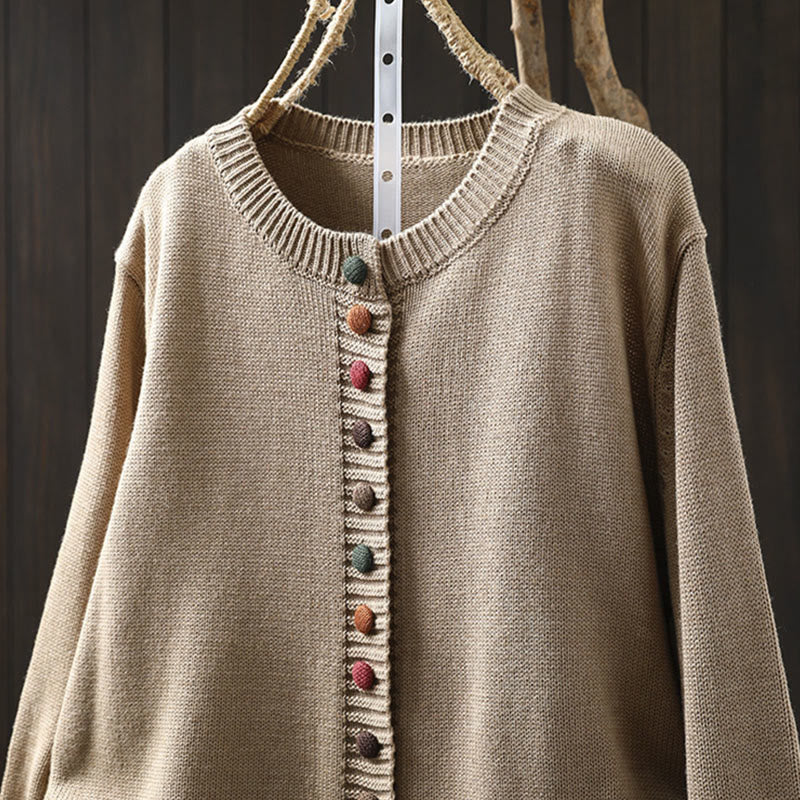 Strickcardigan mit Buddha Stones, schlichtem Strickmuster, bunten Knöpfen, Baumwoll-Langarmpullover für Damen - image 10