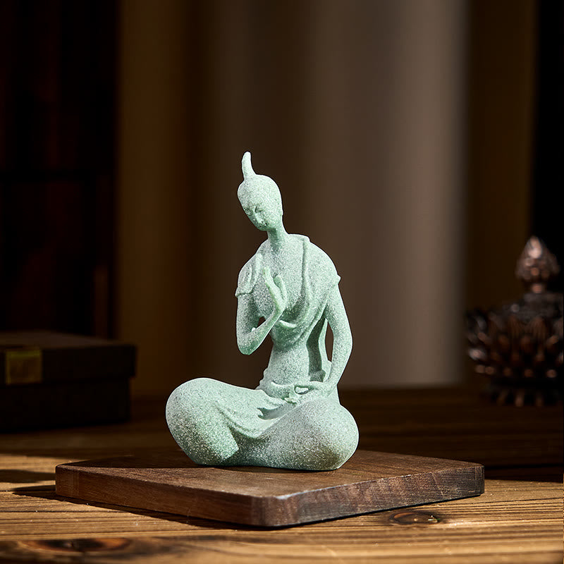 Buddha Stones -Statue aus Sandstein, lauschender Buddha, Heimdekoration, 6,5 x 5,5 x 9,5 cm - image 2