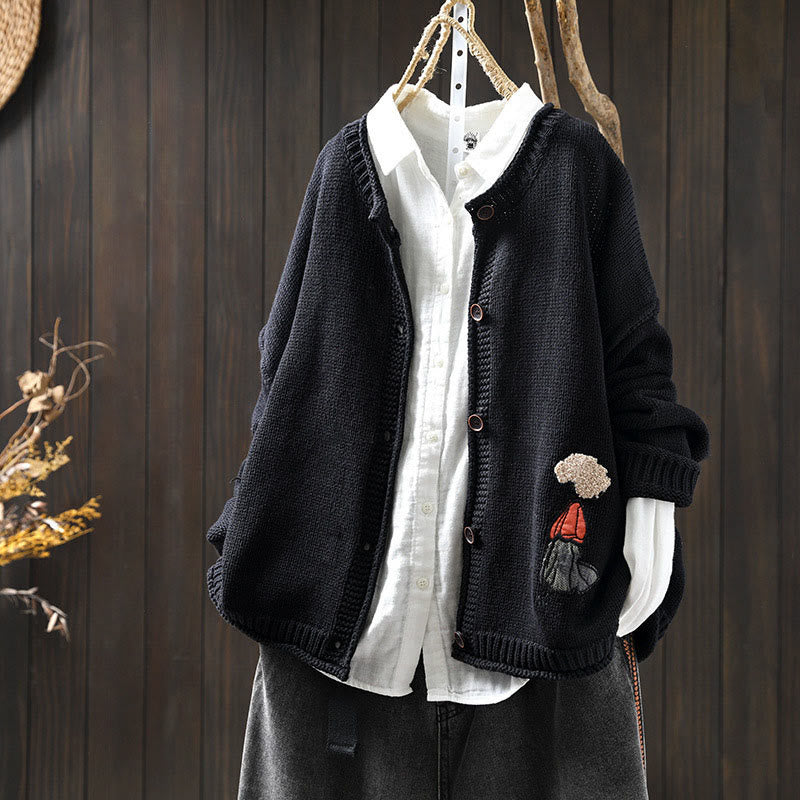 Cardigan mit Buddha Stones -Patchworkmuster, Knöpfen, Baumwolle, Damen, Langarm - Mitternachtsblau - US4-6, UK/AU8-10, EU36-38 (F) - image 17