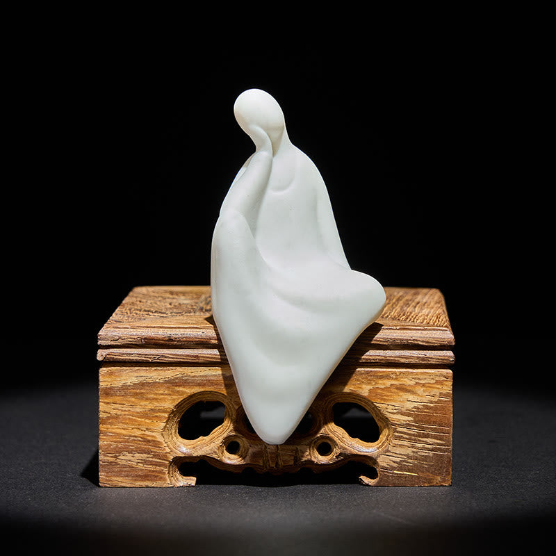 Buddha Stones, formlose Buddha-Keramik, Schreibtisch aus Wengeholz, Dekoration für Ruhe und Gelassenheit - Buddha und kleiner quadratischer Tisch - image 0