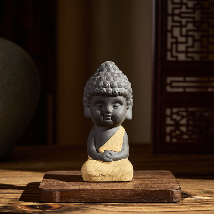 Buddha Stones, Tathagata-Buddha-Symbol-Design, lila Ton, Schreibtischdekoration für Ruhe und Gelassenheit - Gelber Buddha 4 x 4 x 8,5 cm - image 3