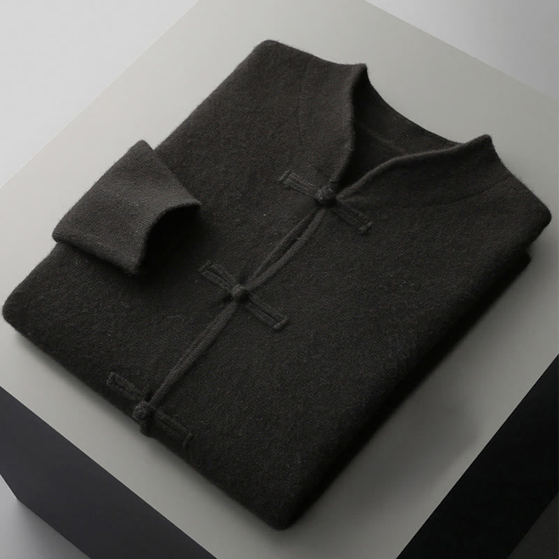 Buddha Stones ​​Winterpullover aus Wolle, einfarbig, mit chinesischen Froschknöpfen, Herren, langärmelig - image 5