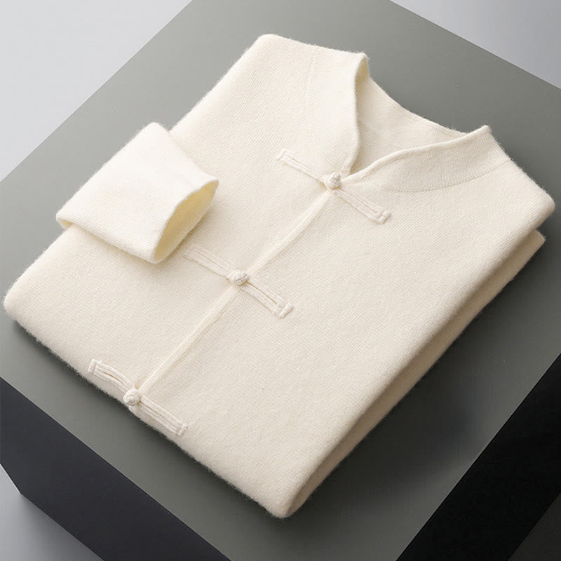 Buddha Stones ​​Winterpullover aus Wolle, einfarbig, mit chinesischen Froschknöpfen, Herren, langärmelig - image 3