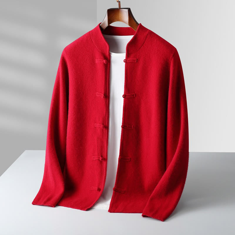 Buddha Stones ​​Winterpullover aus Wolle, einfarbig, mit chinesischen Froschknöpfen, Herren, langärmelig - Rot - US/ UK/AU42, EU52 (3XL) - image 6
