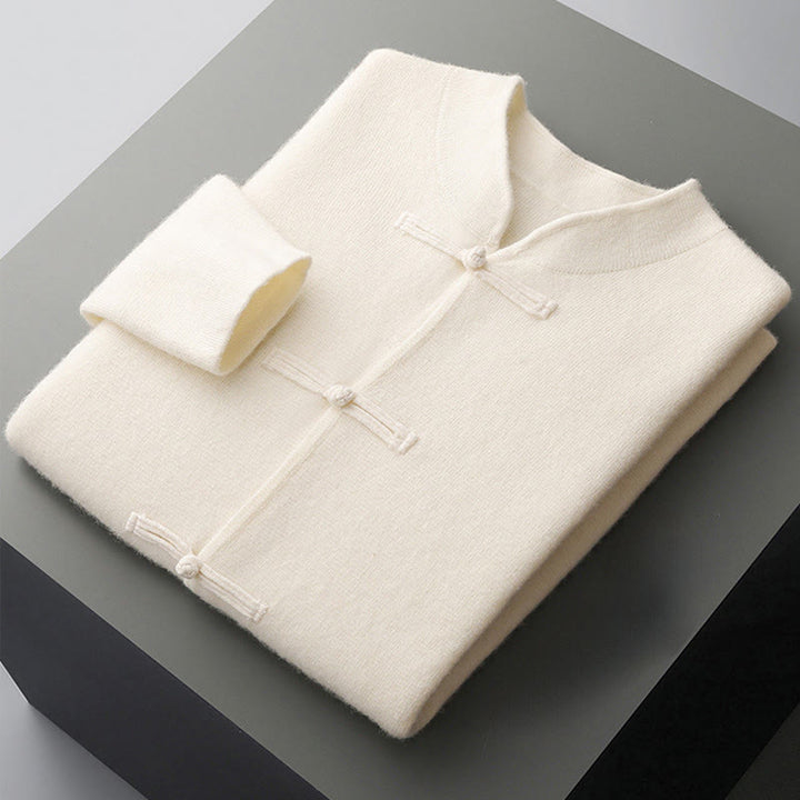 Buddha Stones ​​Winterpullover aus Wolle, einfarbig, mit chinesischen Froschknöpfen, Herren, langärmelig - image 3