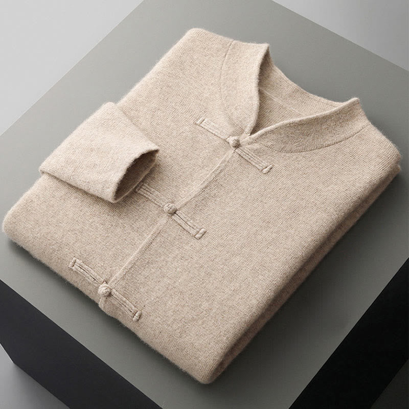 Buddha Stones ​​Winterpullover aus Wolle, einfarbig, mit chinesischen Froschknöpfen, Herren, langärmelig - image 9