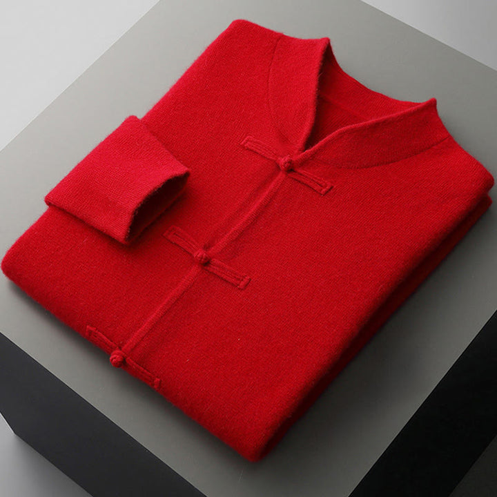 Buddha Stones ​​Winterpullover aus Wolle, einfarbig, mit chinesischen Froschknöpfen, Herren, langärmelig - image 7