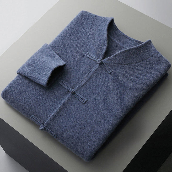 Buddha Stones ​​Winterpullover aus Wolle, einfarbig, mit chinesischen Froschknöpfen, Herren, langärmelig - image 1