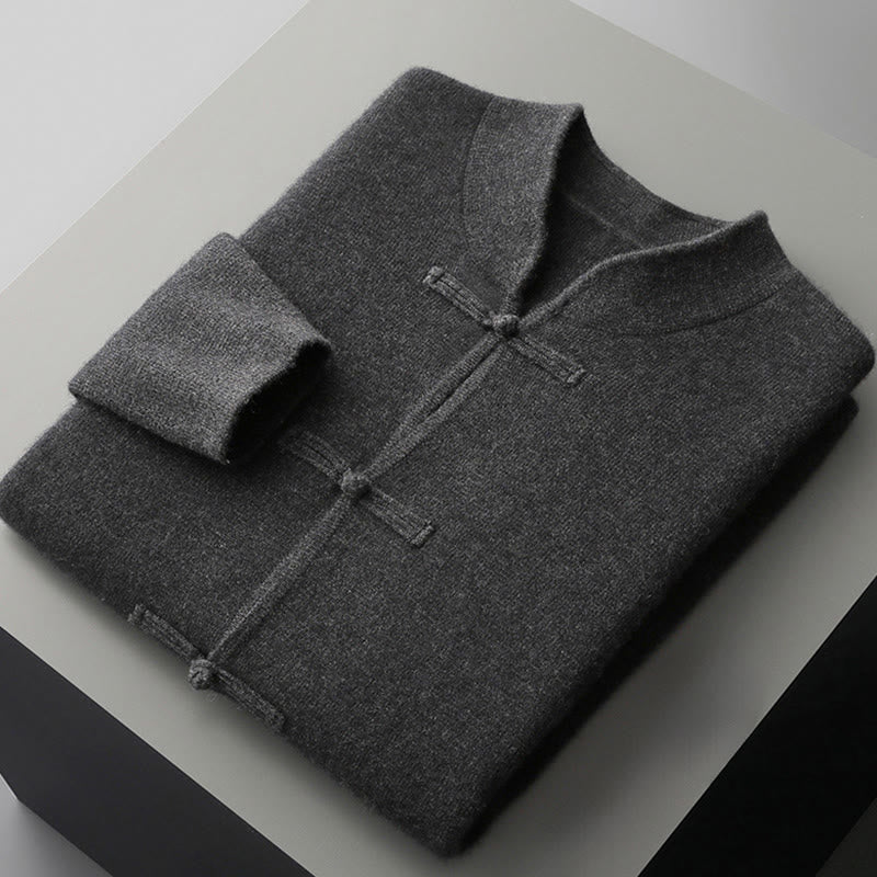 Buddha Stones ​​Winterpullover aus Wolle, einfarbig, mit chinesischen Froschknöpfen, Herren, langärmelig - image 17