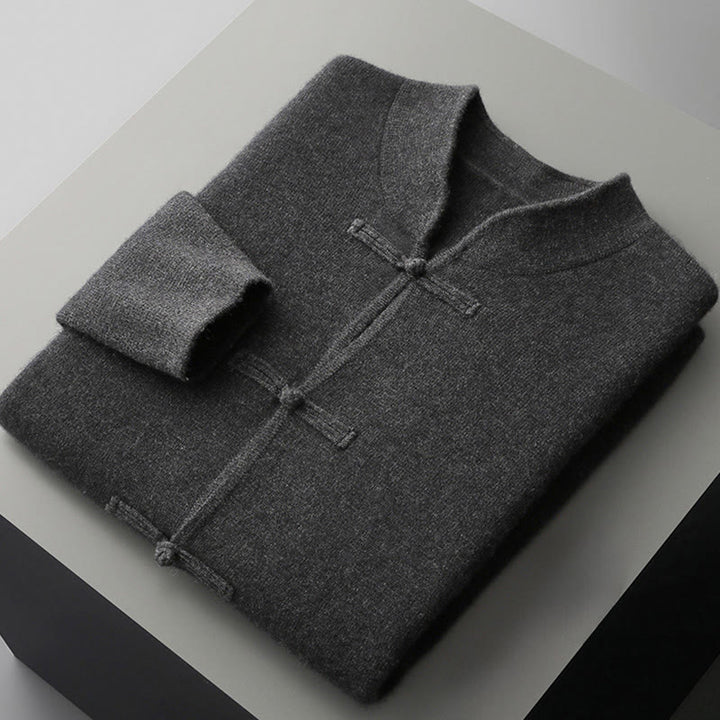 Buddha Stones ​​Winterpullover aus Wolle, einfarbig, mit chinesischen Froschknöpfen, Herren, langärmelig - image 17