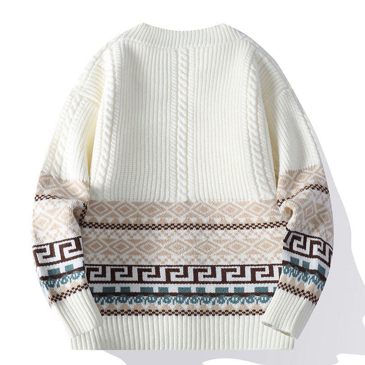 Buddha Stones Jacquard Ethno Langarm-Strickpullover für Herren mit Taschen - image 1