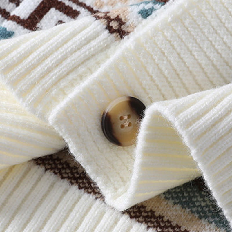 Buddha Stones Jacquard Ethno Langarm-Strickpullover für Herren mit Taschen - image 6