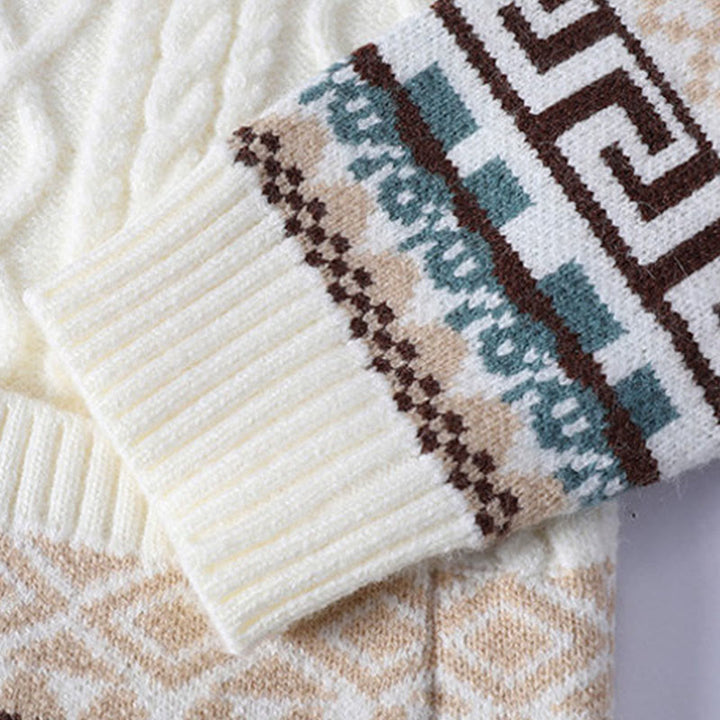 Buddha Stones Jacquard Ethno Langarm-Strickpullover für Herren mit Taschen - image 5