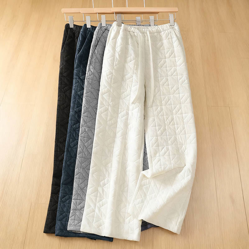 Buddha Stones Damen Herbst-Thermohose mit weitem Bein, einfarbig, mit Kordelzug und Taschen - image 0