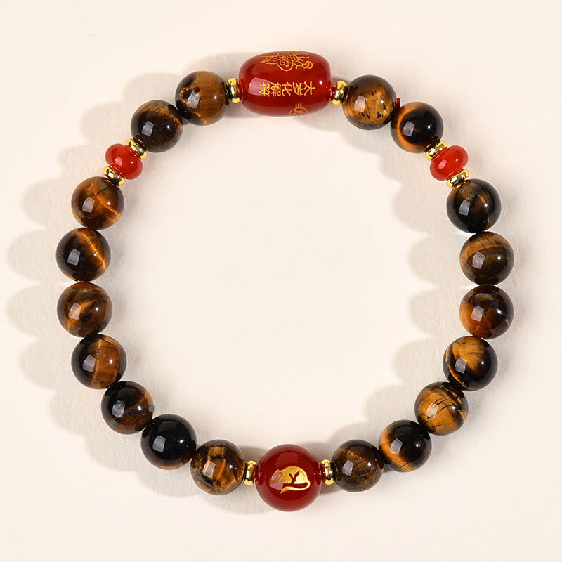 Buddha Stones ​​12 Chinesische Tierkreiszeichen Natürliches Tigerauge Roter Achat Schutzarmband - 8 mm (Handgelenkumfang 14-16 cm) - Ratte - image 0